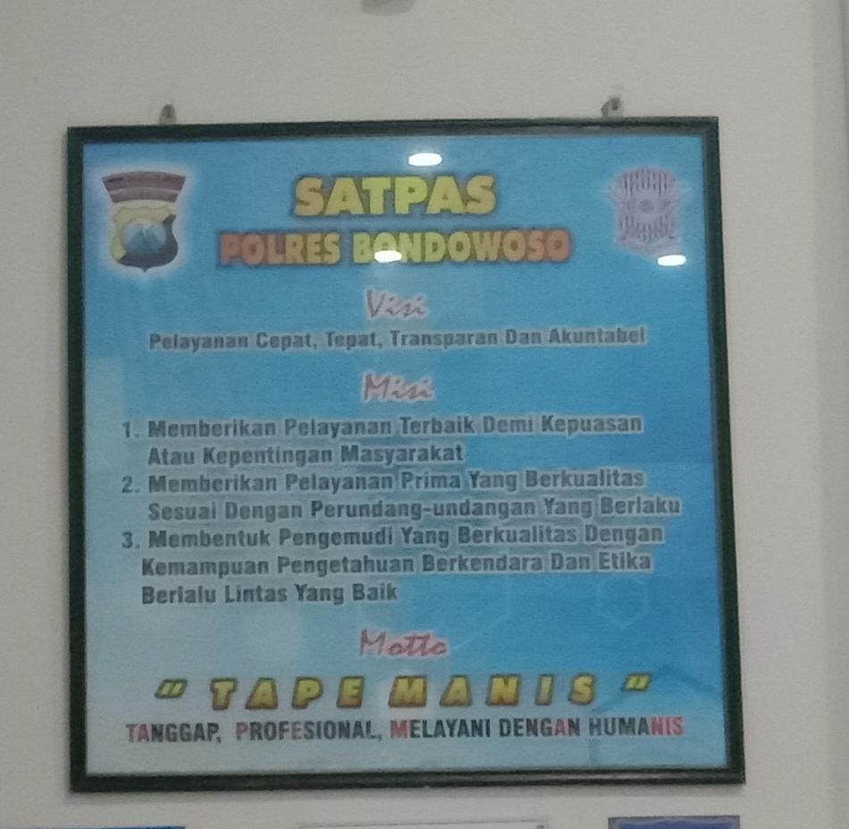 VISI,MISI DAN MOTTO PELAYANAN DISATPAS POLRES BONDOWOSO